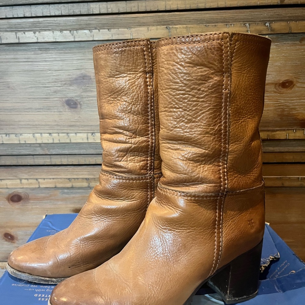 Brown Leather Mid-Calf Boots